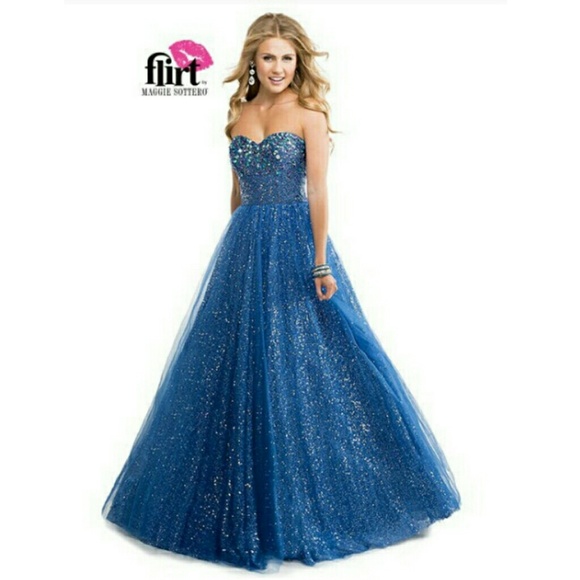 Strapless Dark Blue Prom Dress - Picture 1 of 8
